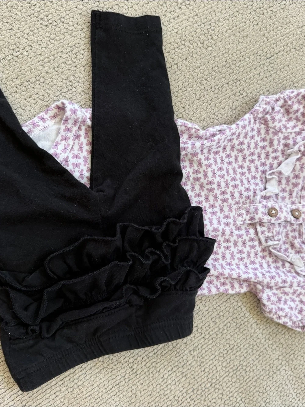 Black Ruffled Leggings & Purple butterfly onsie Set - baby